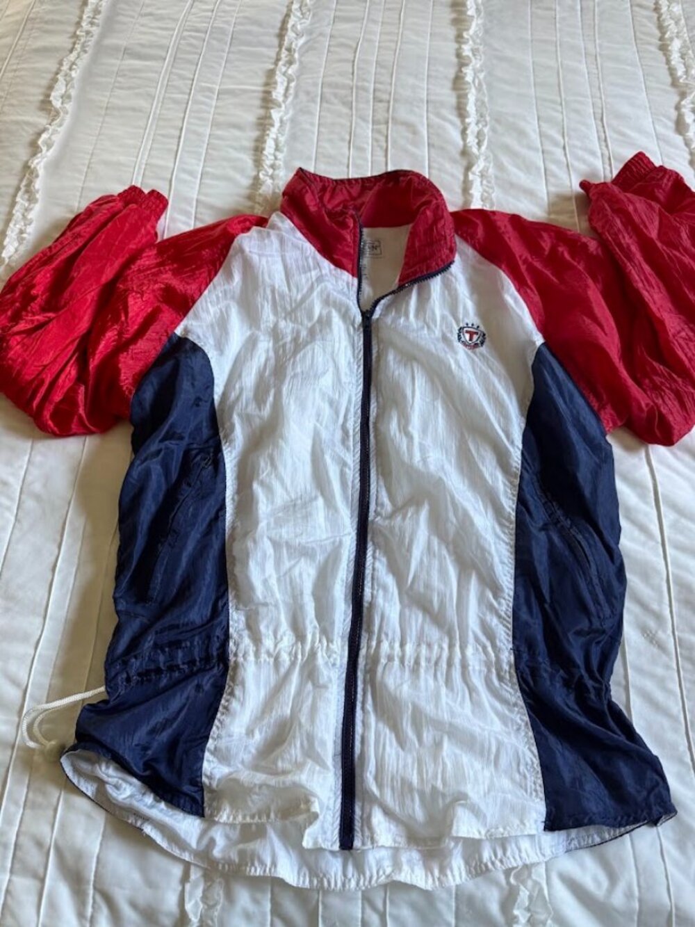 Vintage Tretorn Sweden Red White Blue Colorblock Windbreaker Jacket Unisex Large
